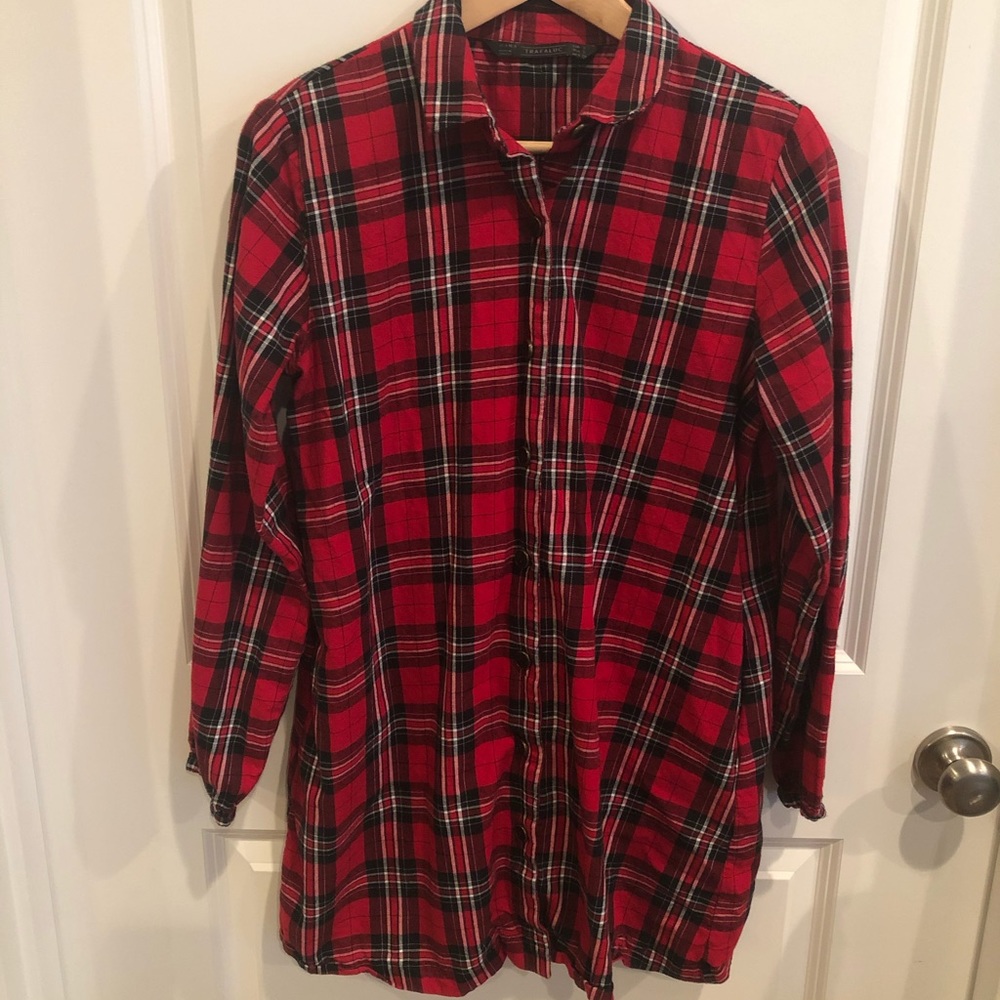 Zara Oversized Plaid Button Down Shirt
